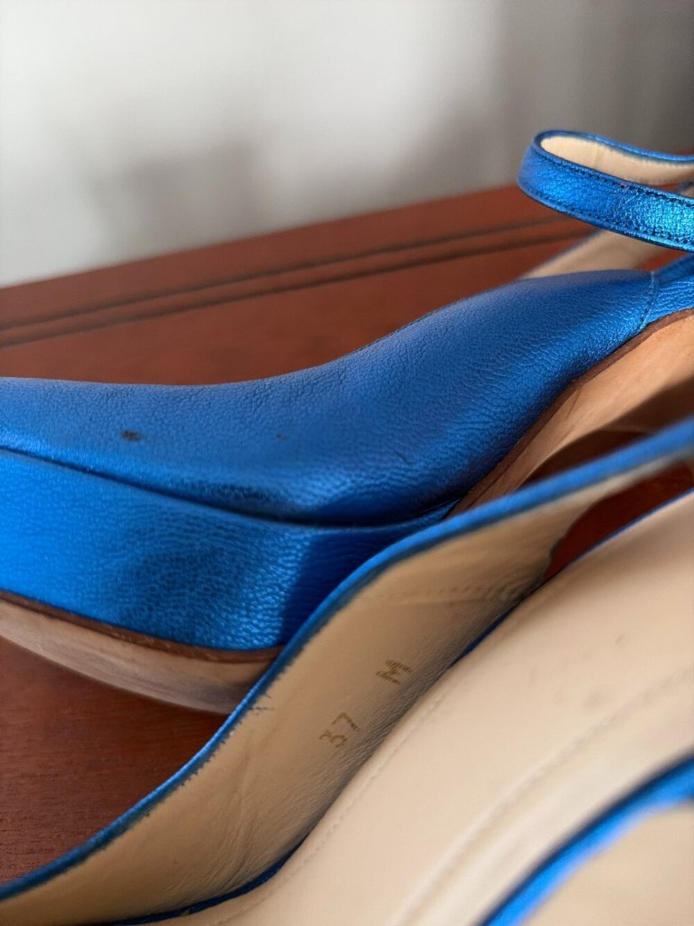 Blue Platform High Heel Ankle Strap Sandals - Picture 4 of 8